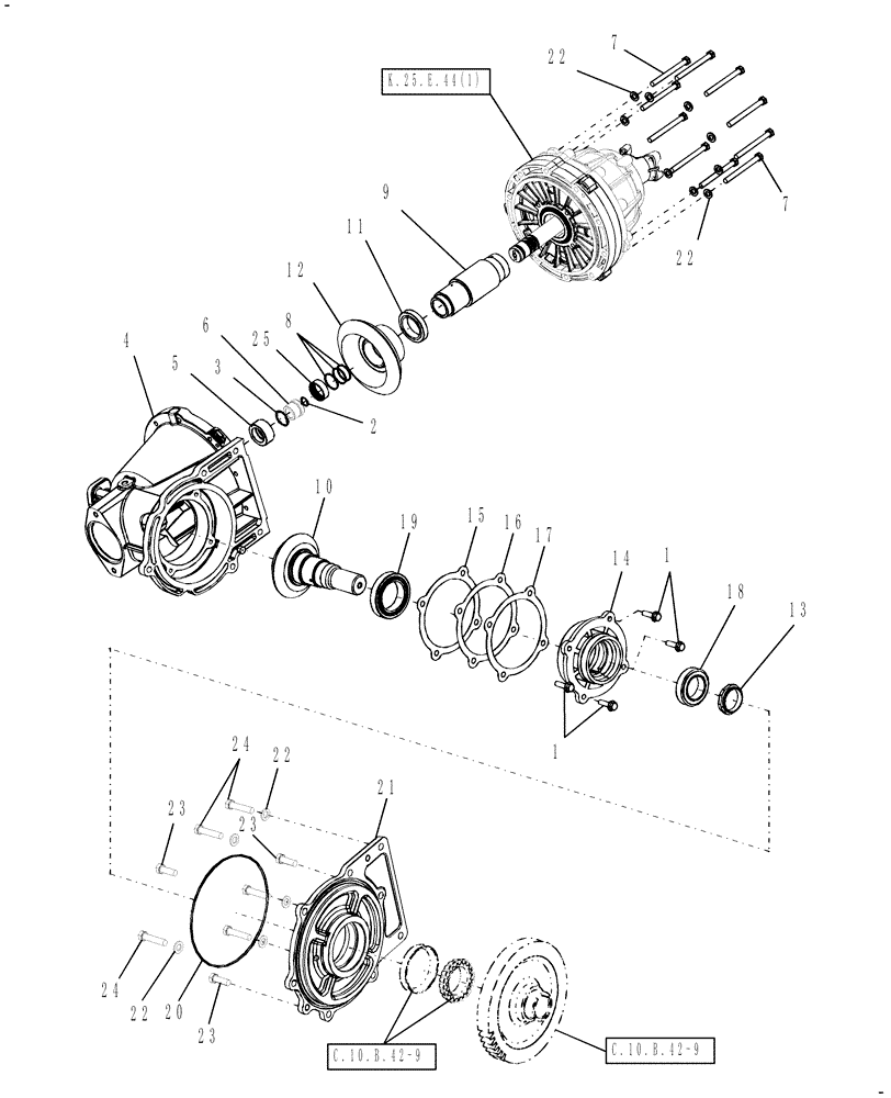 Схема запчастей Case IH AFX8010 - (K.25.E.44[2]) - GEARBOX, HEADER/FEEDER, VARIABLE SPEED, INPUT HALF K - Crop Processing