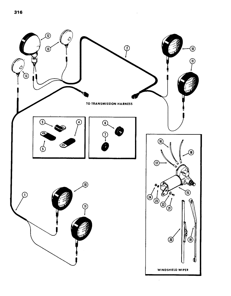 Схема запчастей Case IH 770 - (316) - CAB, ELECTRICAL EQUIPMENT AND WIRING, FENDER, 1ST USED TRAC. SER. NO. 8675001 (09) - CHASSIS/ATTACHMENTS