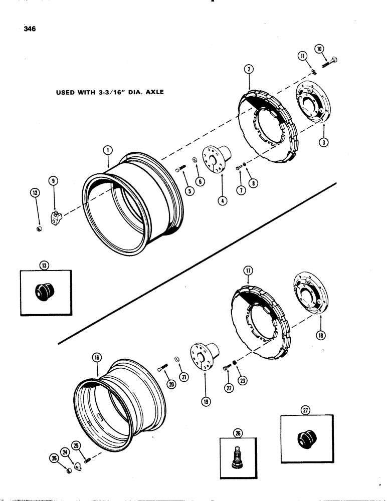 Схема запчастей Case IH 1070 - (0346) - REAR WHEELS WITH 34 INCH RIMS, MANUAL ADJUSTBLE, USED WITH 3-3/16" DIAMETER AXLE (06) - POWER TRAIN