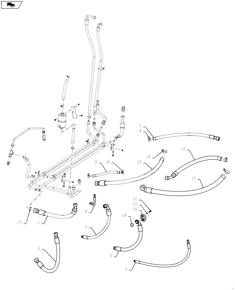 Схема запчастей Case IH 7130 - (35.910.02) - HYDRAULICS, ENGINE SKID, LARGE TUBE (35) - HYDRAULIC SYSTEMS