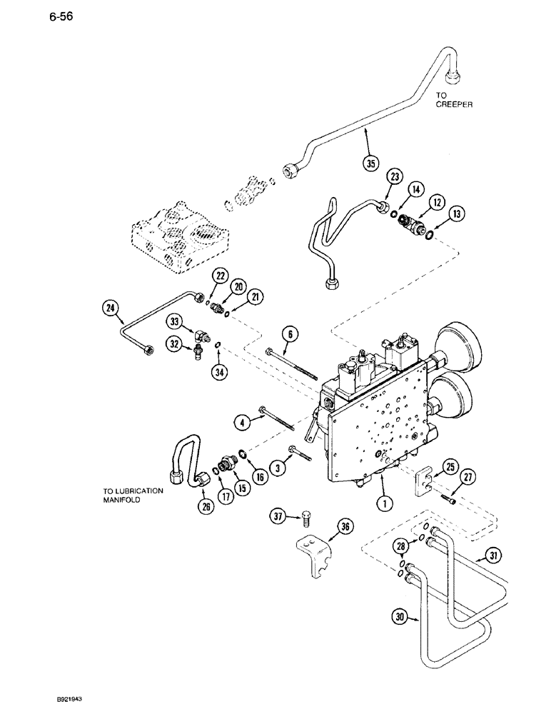 Схема запчастей Case IH 7120 - (6-056) - TRANSMISSION, INTERNAL CONTROL, TRANSMISSION SERIAL NUMBER AJB0055133 AND AFTER (06) - POWER TRAIN