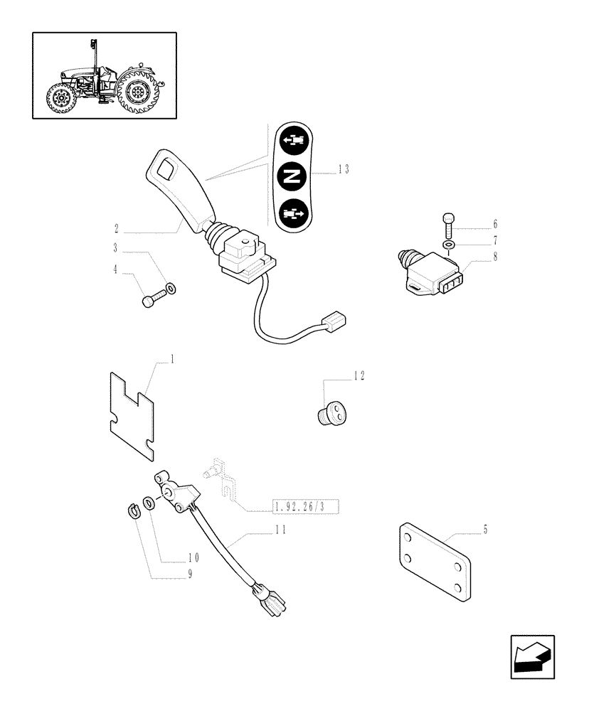 Схема запчастей Case IH JX1070C - (1.75.0/03) - (VAR.139-281) NA - 8X8 (30 KM/H) P.SHUTT. W/OIL COOLER - CONTROL LEVER AND SWITCH (06) - ELECTRICAL SYSTEMS