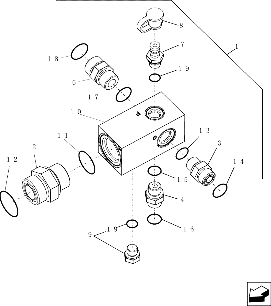 Схема запчастей Case IH 8010 - (35.310.41[01]) - MANIFOLD, CHARGE PRESSURE - PRIOR TO PIN HAJ202001 - 7010/8010 (35) - HYDRAULIC SYSTEMS
