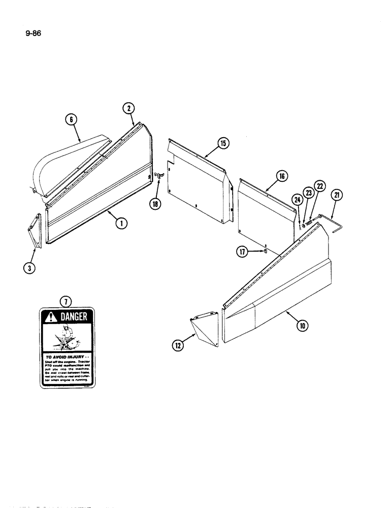 Схема запчастей Case IH 1590 - (9-086) - SHIELDS AND DIVIDERS, 1490 AND 1590 MOWER CONDITIONER (03) - CHASSIS/MOUNTED EQUIPMENT