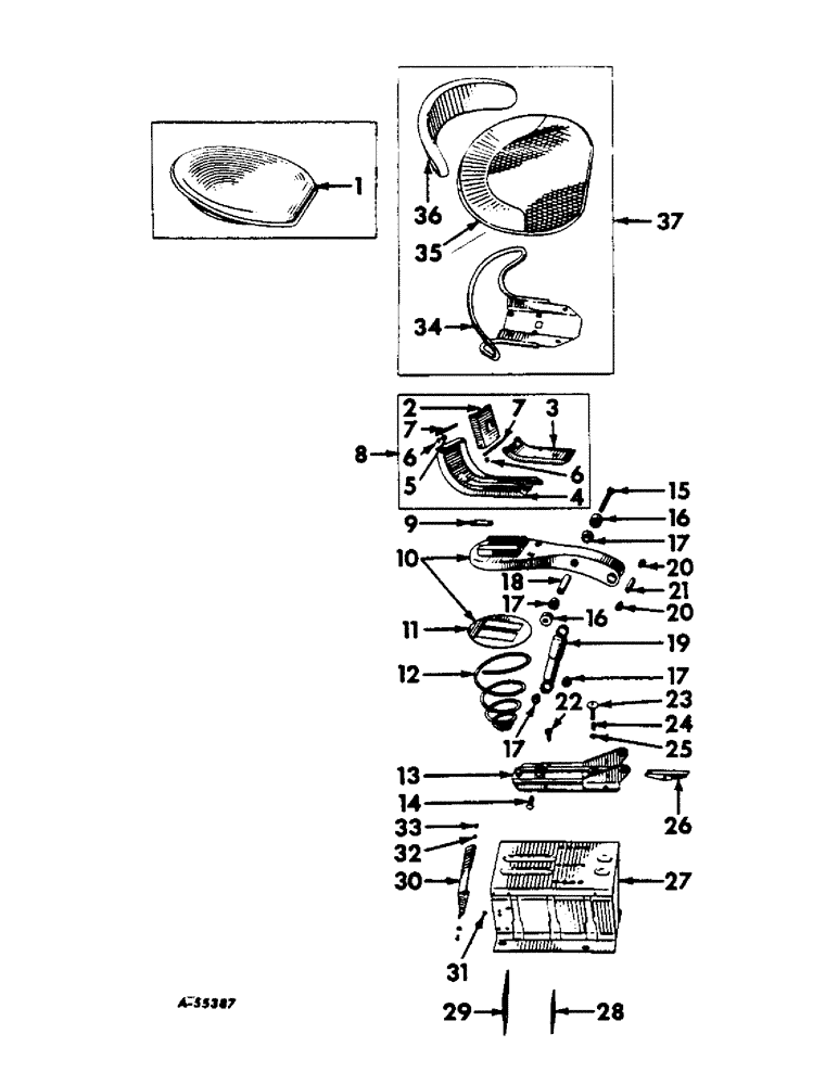 Схема запчастей Case IH 460 - (216) - SEAT AND SUPPORTS, SEAT AND SUPPORTS, FARMALL 460 SERIES Seat & Supports