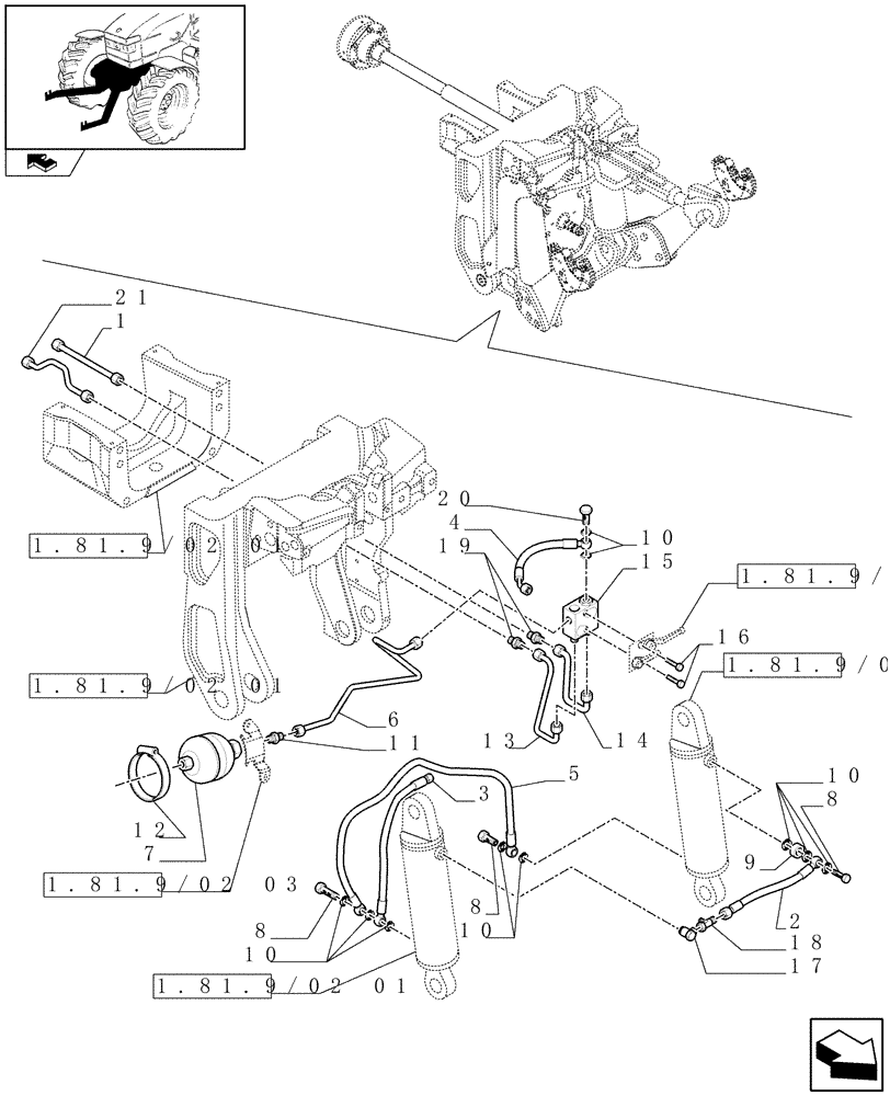 Схема запчастей Case IH PUMA 165 - (1.81.9/02[02]) - (VAR.089) FRONT HPL WITH PTO, LESS AUX. COUPLERS - PIPES - C6726 (07) - HYDRAULIC SYSTEM