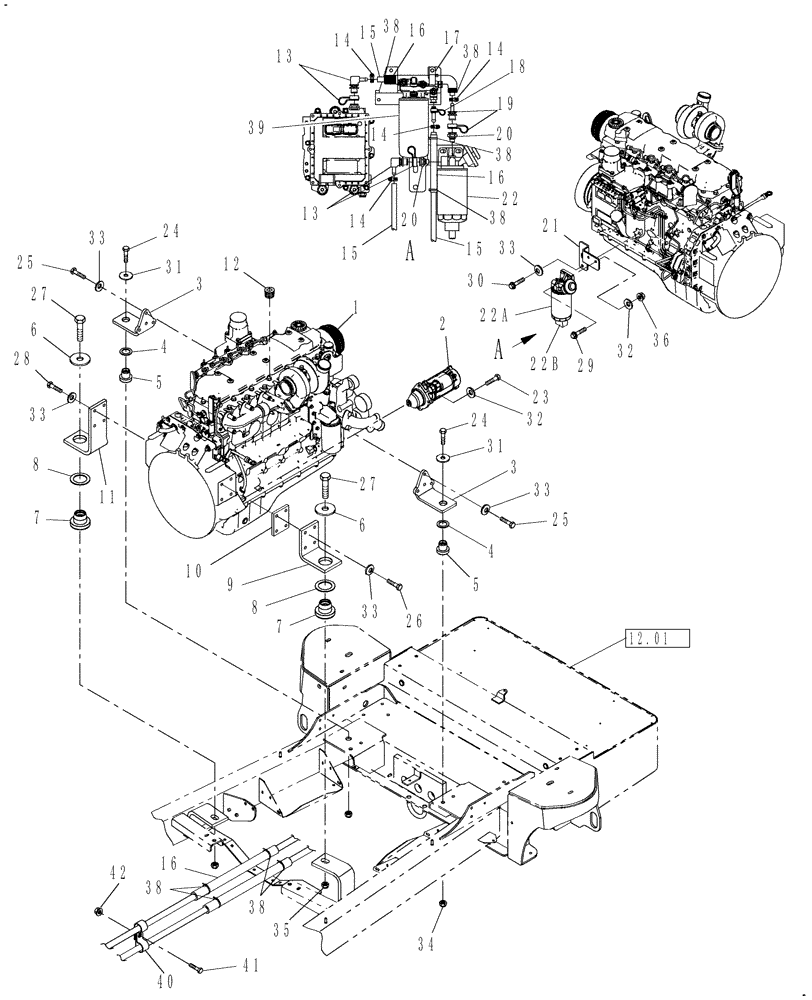 Схема запчастей Case IH WD1203 - (02.10[1]) - ENGINE, MOUNTS, STARTER & FUEL FILTER (02) - ENGINE EQUIPMENT