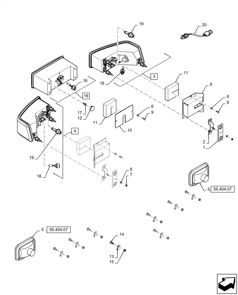 Схема запчастей Case IH TITAN 4030 - (55.404.01) - STANDARD FRONT LIGHTS (55) - ELECTRICAL SYSTEMS
