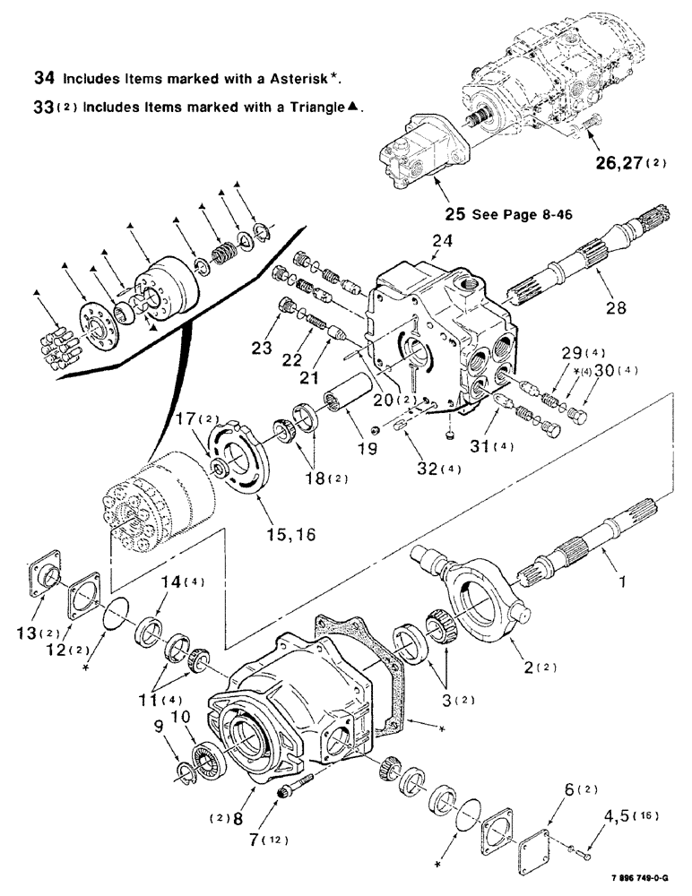 Схема запчастей Case IH 8850 - (08-44) - HYDRAULIC PUMP ASSEMBLY, TANDEM, HYDROSTATIC, 7896749 HYDROSTATIC TANDEM PUMP ASSEMBLY COMPLETE (08) - HYDRAULICS