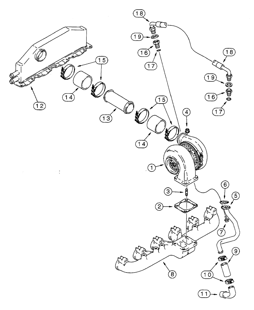 Схема запчастей Case IH 7250 - (2-044) - TURBOCHARGER SYSTEM, 6TA-830 ENGINE, PRIOR TO TRACTOR PIN JJA0064978 (02) - ENGINE