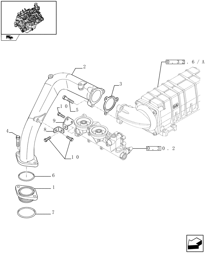 Схема запчастей Case IH FVAE2884X B200 - (0.32.1/ A) - WATER LINES FROM RIGHT PUMP TO OIL HEAT EXCHANGER (504064802) 
