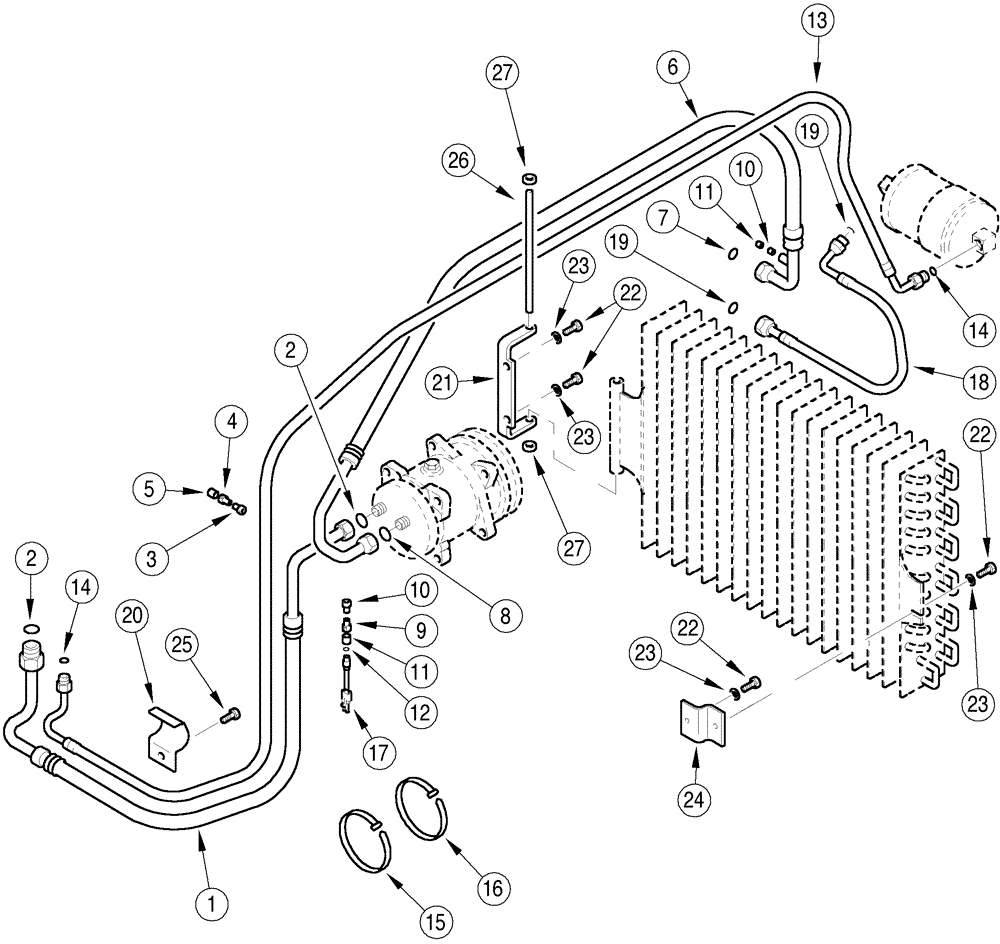 Схема запчастей Case IH 5230 - (2-028) - AIR CONDITIONING PIPES, JJF1034500 - (02) - ENGINE