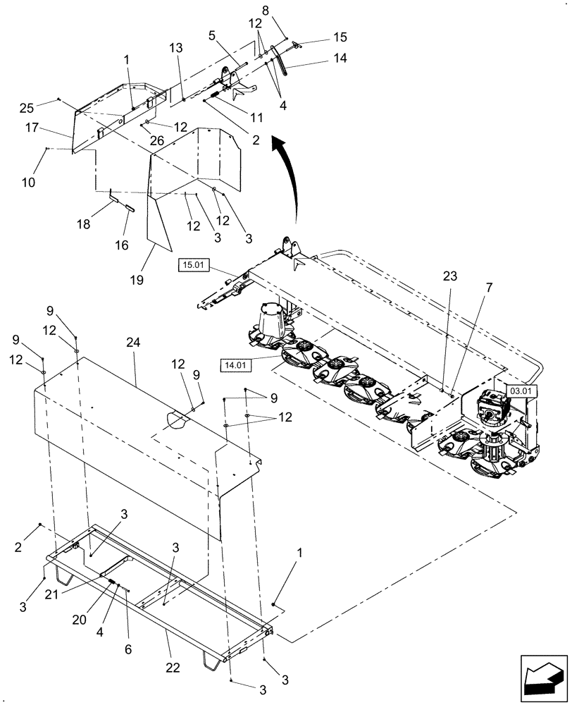 Схема запчастей Case IH TD102 - (08.01) - SHIELDING, RH & FRONT (90) - PLATFORM, CAB, BODYWORK AND DECALS