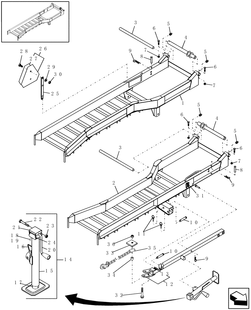 Схема запчастей Case IH HTX101 - (20.12[2]) - RAMPS, LH & RH, TONGUE & JACK (39) - FRAMES AND BALLASTING