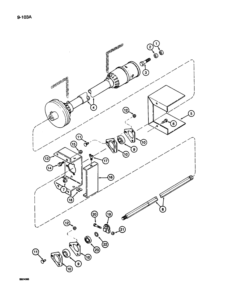 Схема запчастей Case IH 1010 - (9-103A) - AUGER JACKSHAFT DRIVE, MOUNTED ON RIGHT-HAND SIDE OF HEADER, 15.0 FOOT HEADER (58) - ATTACHMENTS/HEADERS