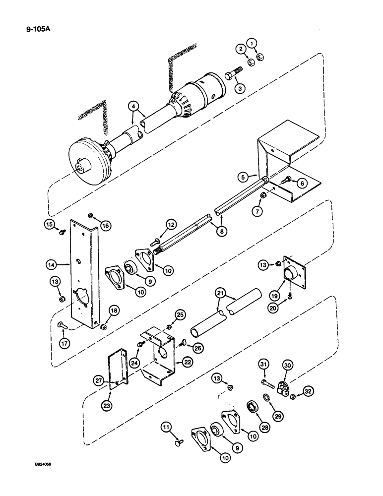 Схема запчастей Case IH 1010 - (9-105A) - AUGER JACKSHAFT DRIVE, MOUNTED ON RIGHT-HAND SIDE OF HEADER, 17.5 AND 20.0 FOOT HEADER (58) - ATTACHMENTS/HEADERS