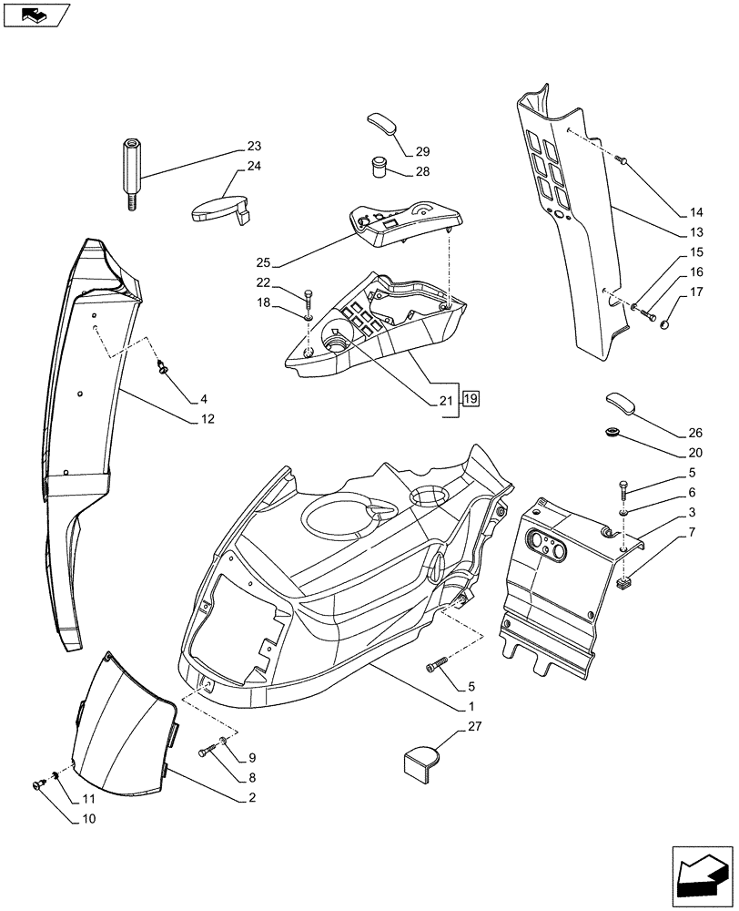Схема запчастей Case IH PUMA 185 - (90.160.03[02]) - CAB SIDE COVERS - RH (90) - PLATFORM, CAB, BODYWORK AND DECALS