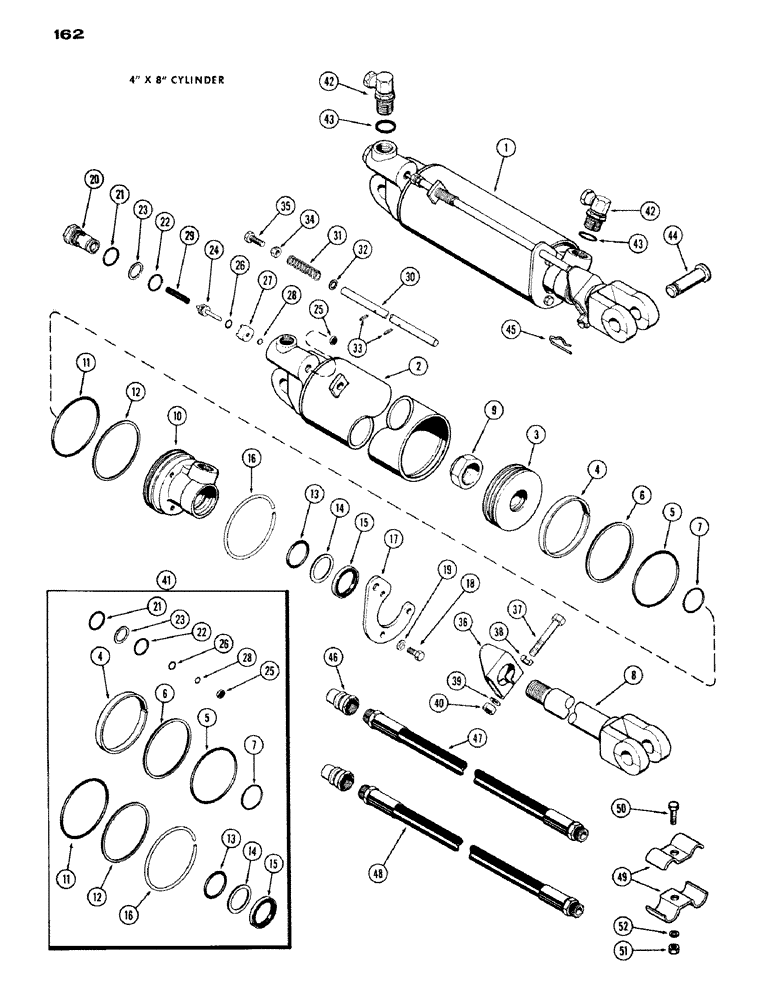 Схема запчастей Case IH 1200 - (162) - 4 INCH X 8 INCH REMOTE HYDRAULIC CYLINDER, WITH HYDRAULIC LIMIT STOP (08) - HYDRAULICS