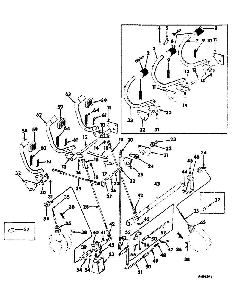 Схема запчастей Case IH 303 - (121) - WHEEL BRAKE AND CLUTCH ARM, PEDAL AND CONTROLS (33) - BRAKES & CONTROLS