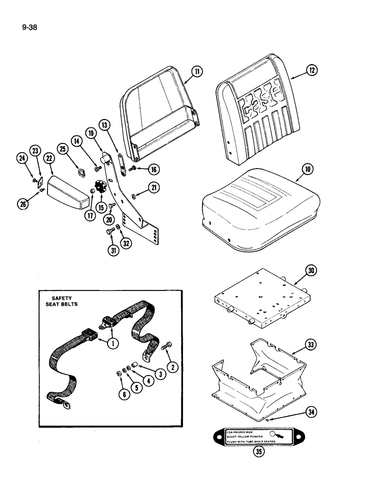 Схема запчастей Case IH 3594 - (9-038) - SEAT BELT, VINYL SEAT, WITHOUT SWIVEL (09) - CHASSIS/ATTACHMENTS