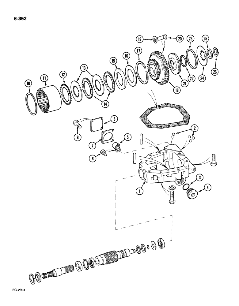 Схема запчастей Case IH 585 - (6-352) - TRANSFER GEARBOX, 4WD P.I.N. 18001 AND AFTER (06) - POWER TRAIN