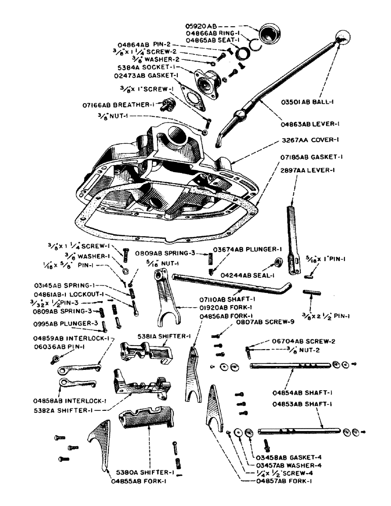 Схема запчастей Case IH DV-SERIES - (134) - GEAR SHIFT PARTS, D, DC, DO, DV (06) - POWER TRAIN