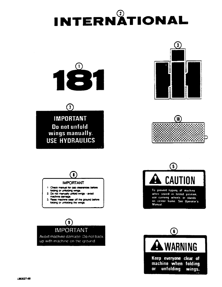 Схема запчастей Case IH 181 - (9-36) - DECALS, INTERNATIONAL (09) - CHASSIS/ATTACHMENTS