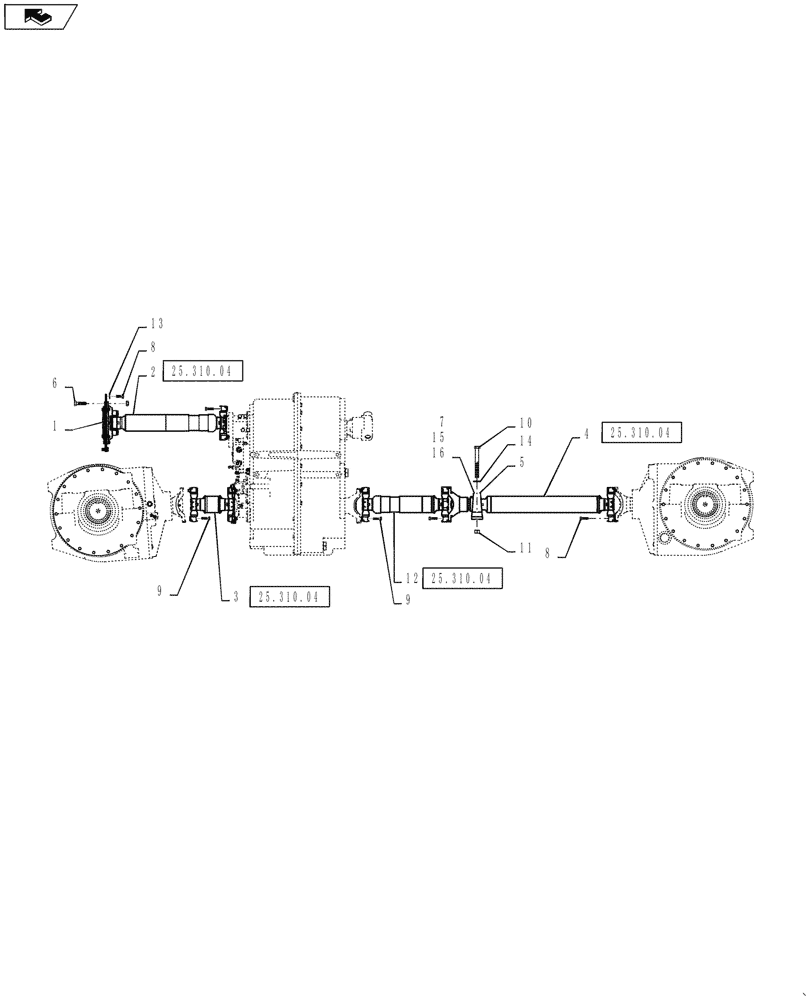 Схема запчастей Case IH STEIGER 450 - (25.310.02) - DRIVE SHAFT LAYOUT - 13L 8C, STEIGER 400-450 (25) - FRONT AXLE SYSTEM