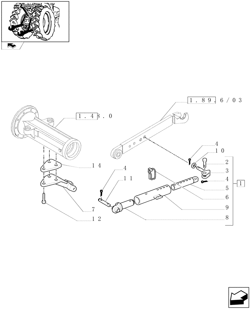 Схема запчастей Case IH FARMALL 85U - (1.89.9/01) - THREE POINT HITCH FOR EDC - SUPPORT & STABILIZER SPRAG - W/CAB (VAR.331902-331922) (09) - IMPLEMENT LIFT