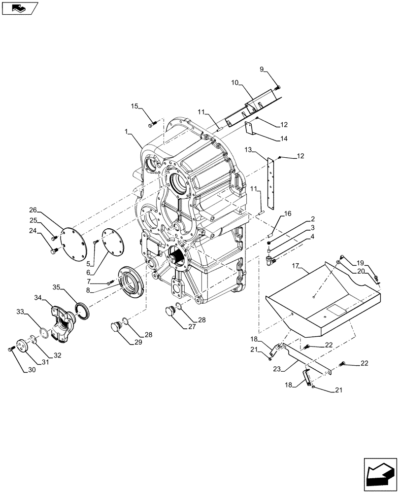 Схема запчастей Case IH QUADTRAC 500 - (21.113.03) - POWER SHIFT TRANSMISSION - REAR HOUSING, YOKES, AND RETAINERS, PS6, 9C (21) - TRANSMISSION