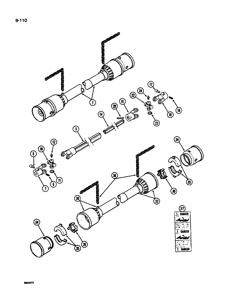Схема запчастей Case IH 1010 - (9-110) - AUGER AND KNIFE DRIVE SHAFT, 15.0, 17.5 AND 20.0 FOOT HEADER, BONDIOLI AND PAVESI (58) - ATTACHMENTS/HEADERS