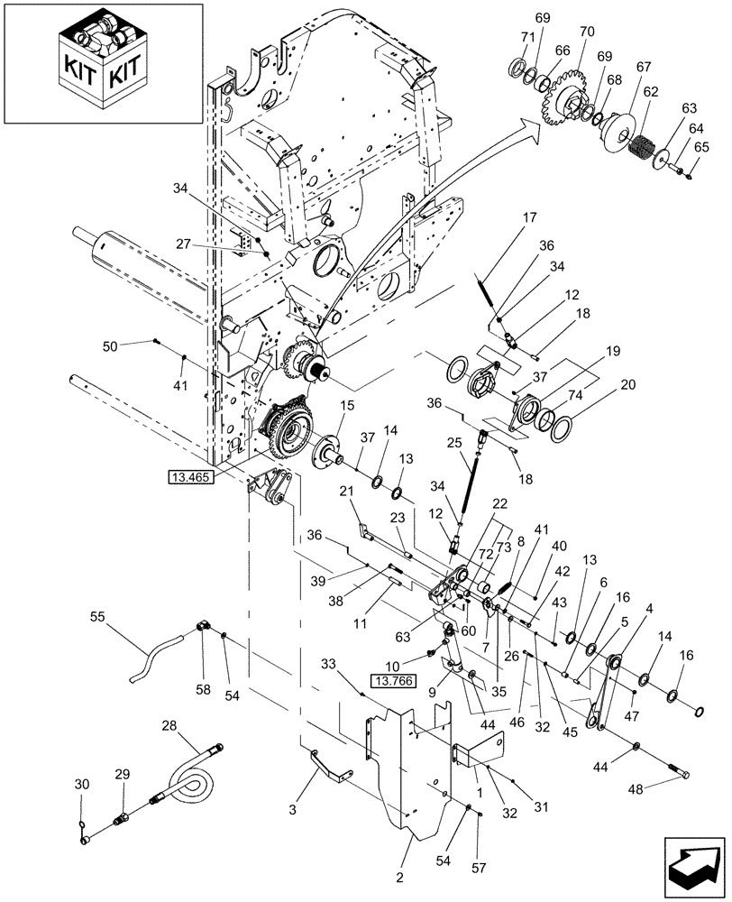 Схема запчастей Case IH RB454 - (13.745) - HYDRAULIC ROTOR CUTTER REVERSE (13) - FEEDER