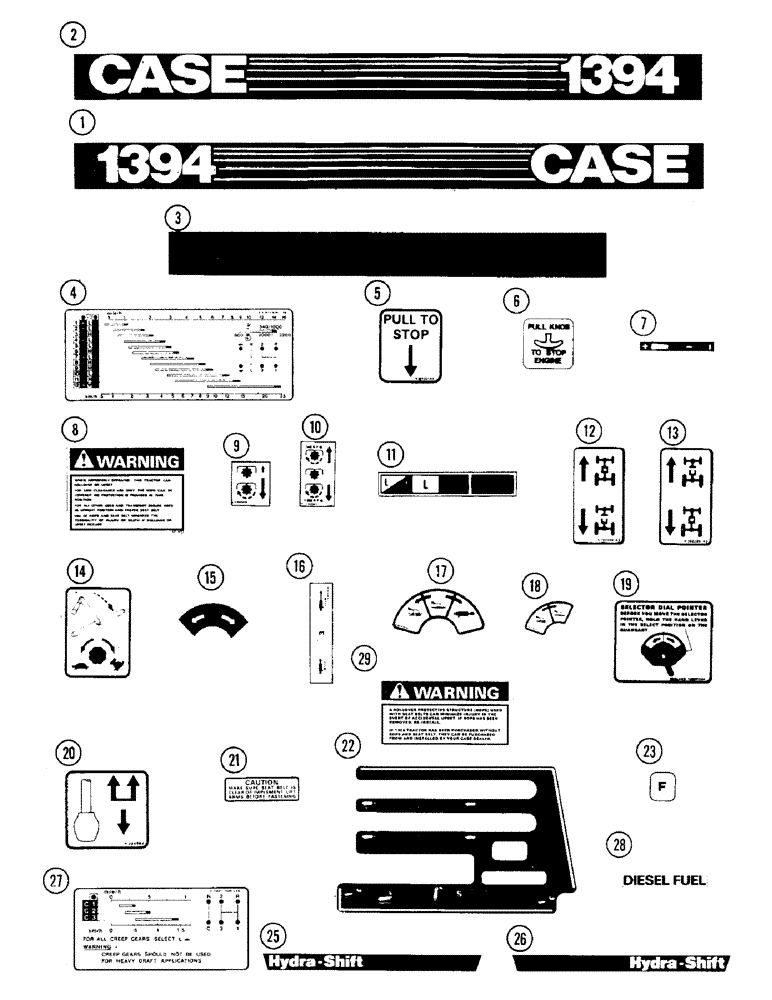 Схема запчастей Case IH 1394 - (9-450) - DECALS, TRACTORS WITHOUT CAB, PRIOR TO P.I.N. 11503201 (09) - CHASSIS/ATTACHMENTS