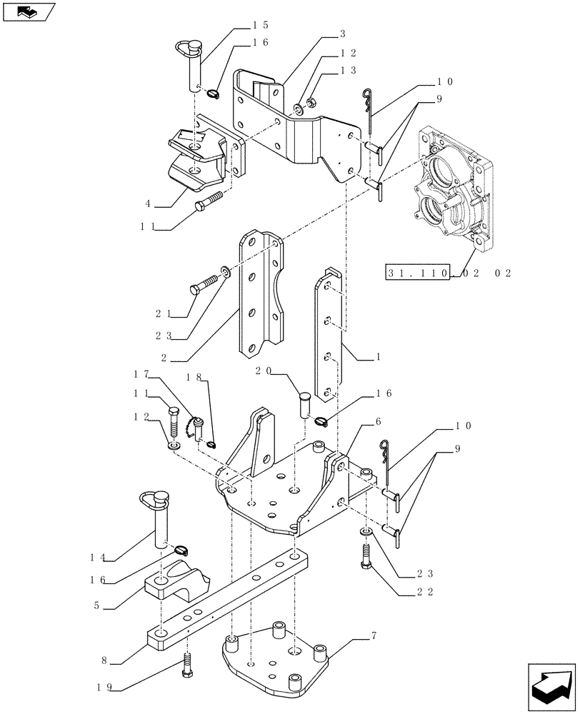 Схема запчастей Case IH FARMALL 75C - (37.100.0103) - TRAILER HITCH CAT. "C" - PIN SUPPORT AND SWINGING DRAWBAR - ISO (VAR.330906) (37) - HITCHES, DRAWBARS & IMPLEMENT COUPLINGS