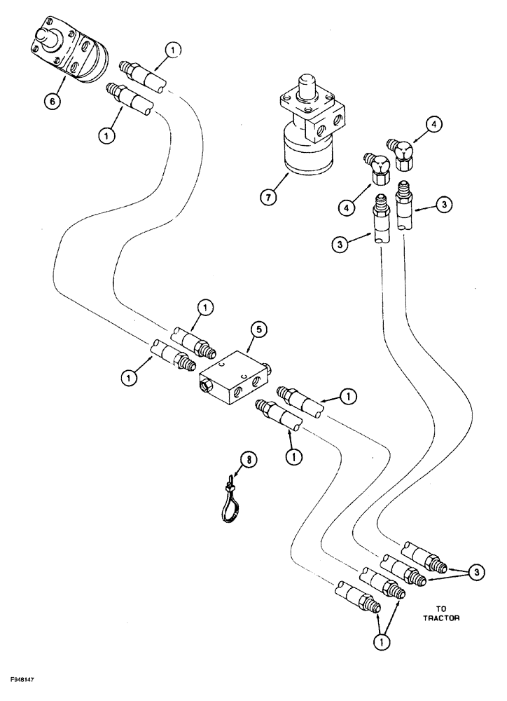 Схема запчастей Case IH 1260 - (8-004) - LIFT AND SWING HYDRAULICS, TRACTOR SOURCED HYDRAULICS WITHOUT AUGER FEED (07) - HYDRAULICS