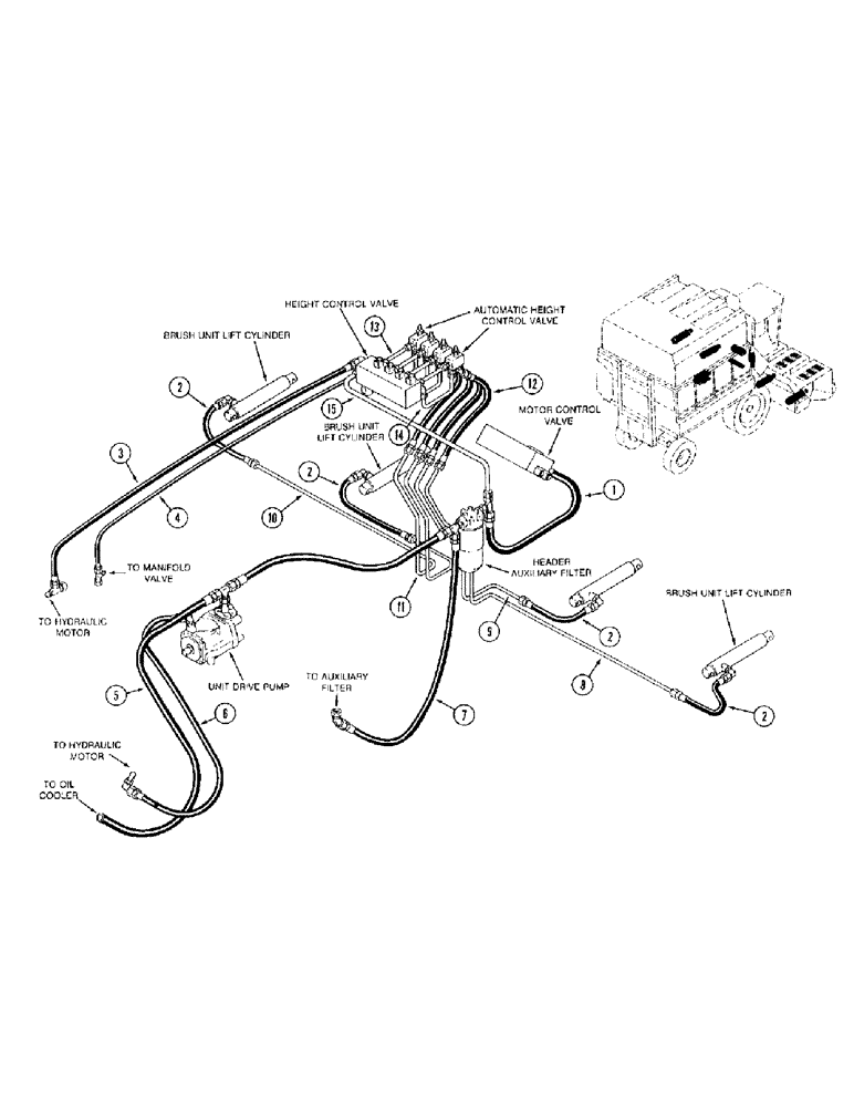 Схема запчастей Case IH 1800 - (1-26) - PICTORIAL INDEX, HEADER HEIGHT AND BRUSH UNIT LIFT HYDRAULIC SYSTEM PRIOR TO P.I.N. JJC133070 (00) - PICTORIAL INDEX
