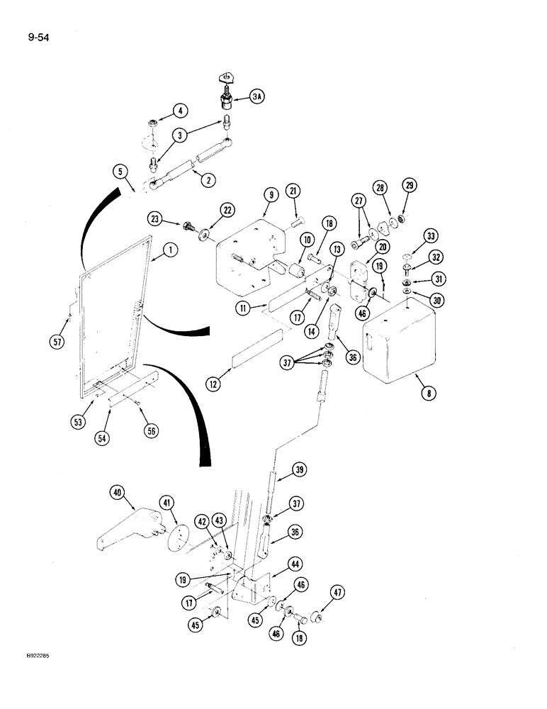 Схема запчастей Case IH 9230 - (9-054) - CAB DOOR AND LATCH, WITH RETURN SPRING AT LATCH LEVER, REF. 44 (09) - CHASSIS/ATTACHMENTS
