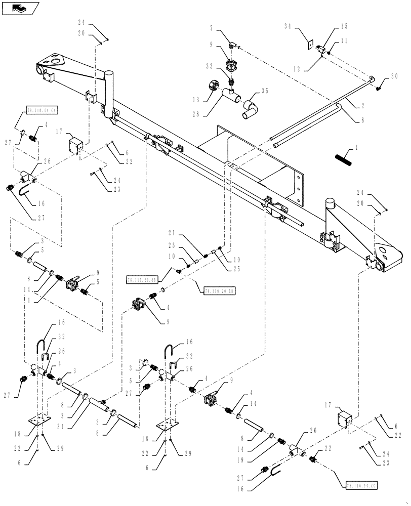 Схема запчастей Case IH 610 - (78.110.20.BA) - LIQUID RECOVERY, 60/85 BOOM, 30" SPACING, CENTER BOOM (78) - SPRAYING