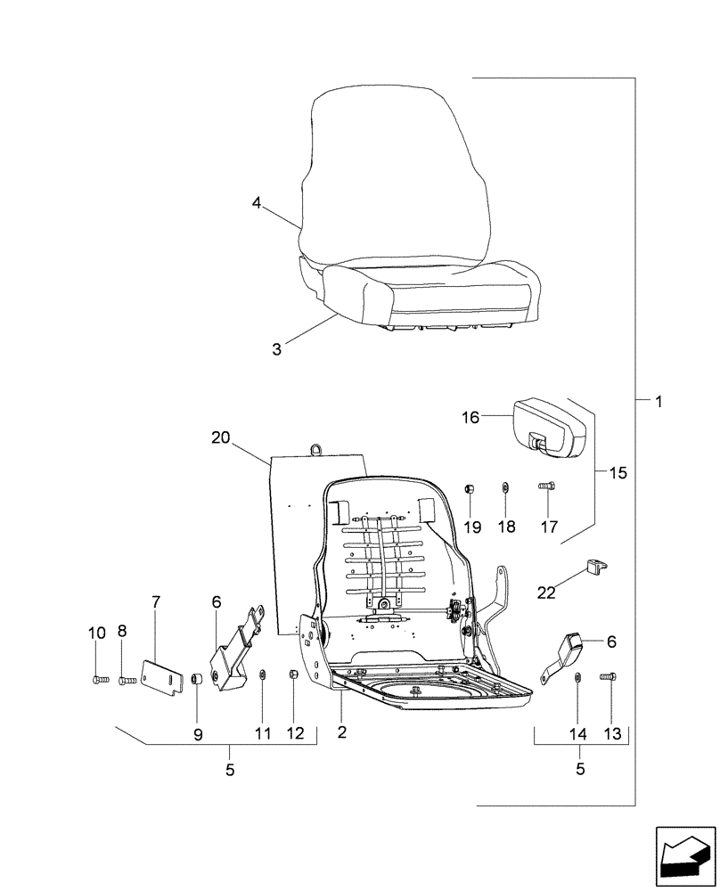 Схема запчастей Case IH 2588 - (90.124.01) - SEAT, OPERATOR - AIR SUSPENSION - CUSHIONS AND KNOBS (90) - PLATFORM, CAB, BODYWORK AND DECALS
