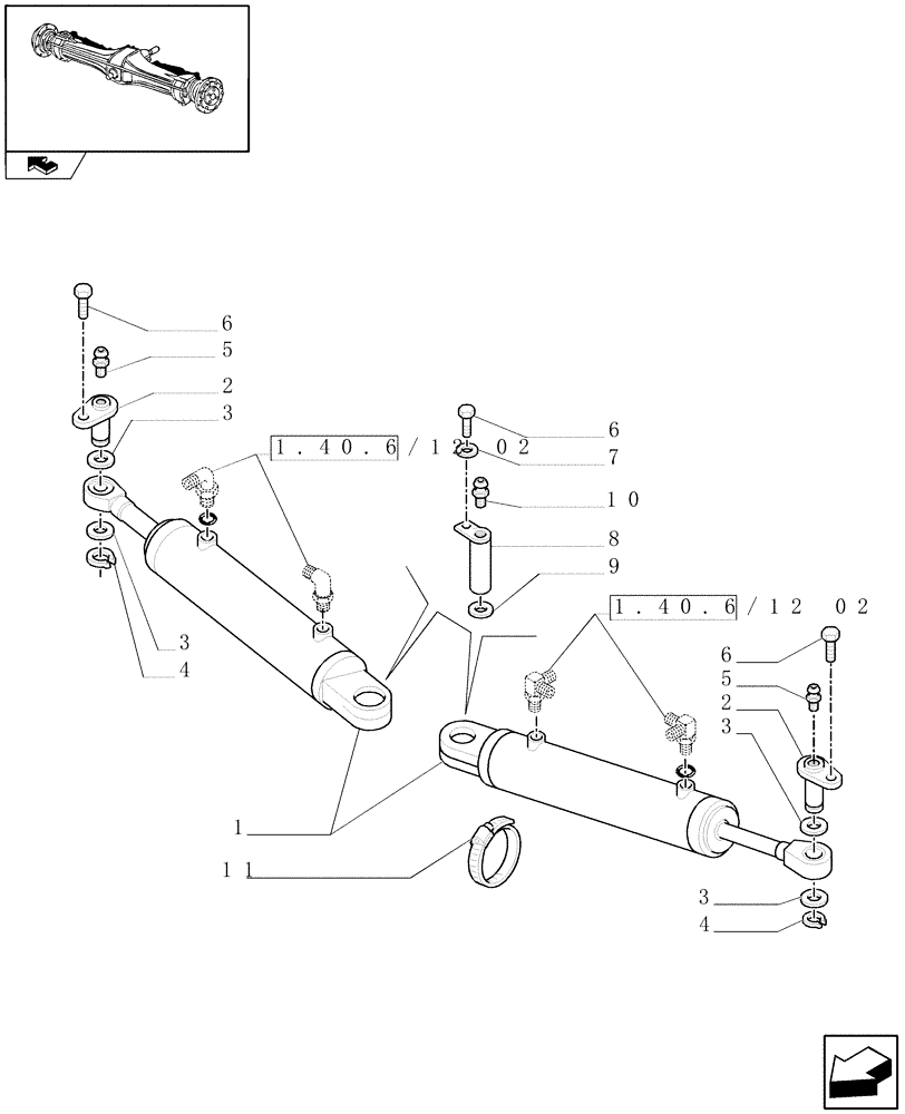 Схема запчастей Case IH MAXXUM 140 - (1.40.6/12[01]) - (CL.4) SUSPENDED FRONT AXLE W/MULTI-PLATE DIFF. LOCK, ST. SENSOR AND BRAKES - CYLINDERS (VAR.330430) (04) - FRONT AXLE & STEERING