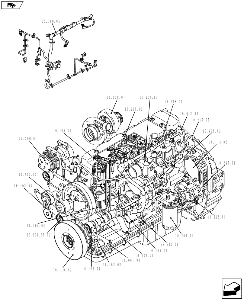 Схема запчастей Case IH F4HE9687G J104 - (10.000.01[01]) - PICTORIAL OVERVIEW 1/2 - ENGINE (84299637) (10) - ENGINE