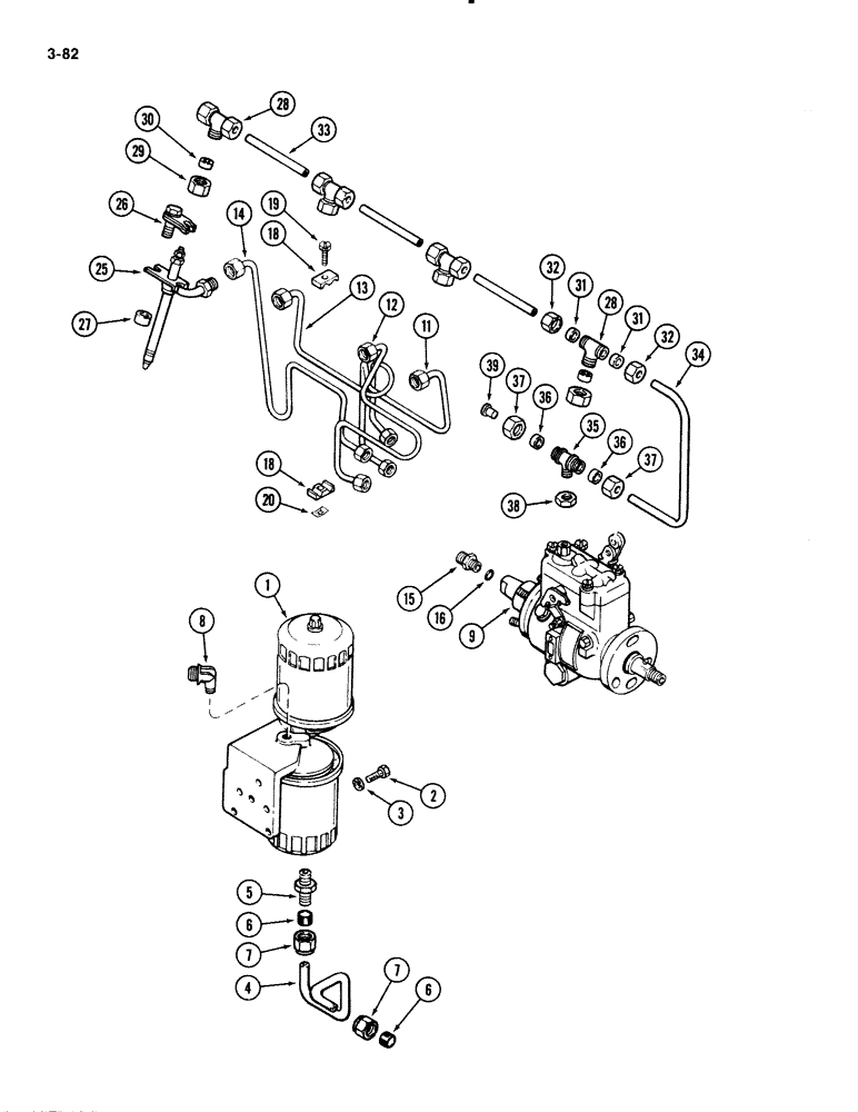 Схема запчастей Case IH 1835B - (3-82) - FUEL INJECTION AND FILTER SYSTEM, 188 DIESEL ENGINE (03) - FUEL SYSTEM