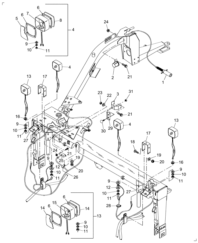 Схема запчастей Case IH DC92 - (06.03[01]) - LIGHTS, SQUARE - 2010 (06) - ELECTRICAL