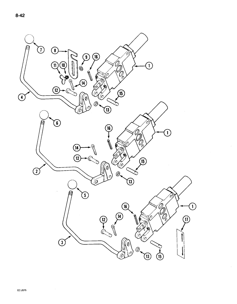 Схема запчастей Case IH 895 - (8-42) - REMOTE AUXILIARY VALVE CONTROL, FIRST, SECOND AND THIRD BANK, WITHOUT CAB (08) - HYDRAULICS