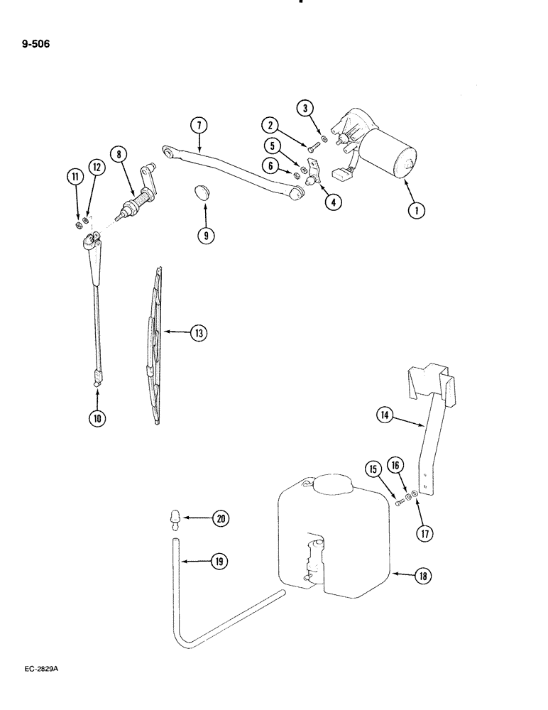 Схема запчастей Case IH 885 - (9-506) - WINDSCREEN WIPER AND WASHER UNIT (09) - CHASSIS/ATTACHMENTS