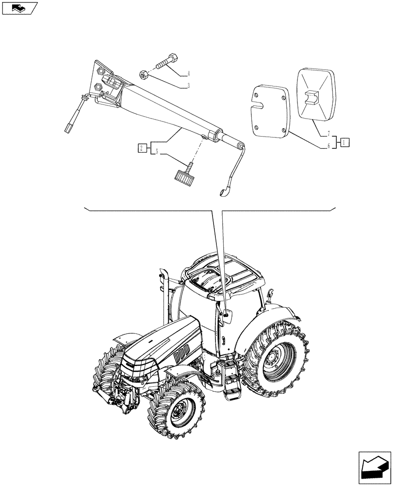 Схема запчастей Case IH PUMA 185 - (90.118.02[01]) - DELUXE GPL CAB WITH HEATER AND AIR CONDITIONG - HEATED TELESCOPIC REAR VIEW MIRROR (VAR.728070-743228-743229-743227-743629) - C9027 (90) - PLATFORM, CAB, BODYWORK AND DECALS