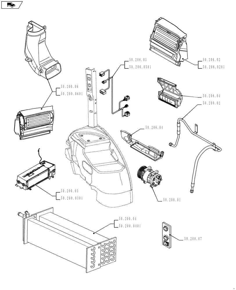 Схема запчастей Case IH PUMA 230 - (50.000.00) - PICTORIAL INDEX - CAB CLIMATE CONTROL (50) - CAB CLIMATE CONTROL