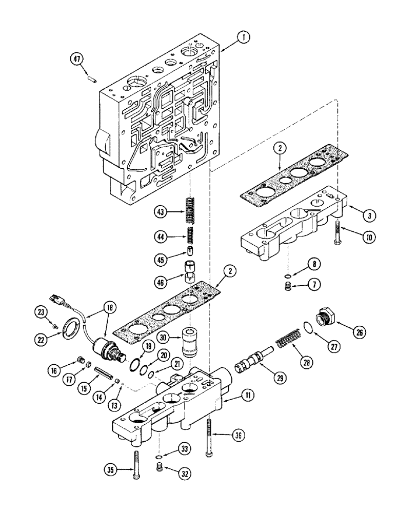 Схема запчастей Case IH 8920 - (6-034) - TRANSMISSION CONTROL VALVE ASSEMBLY, BODY SECTION, CREEPER VALVE BODY AND LOWER PLATE (06) - POWER TRAIN