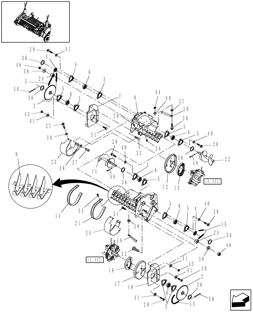 Схема запчастей Case IH RBX453 - (13.425) - 2M WIDE PICKUP W/ ROTOR (13) - FEEDER