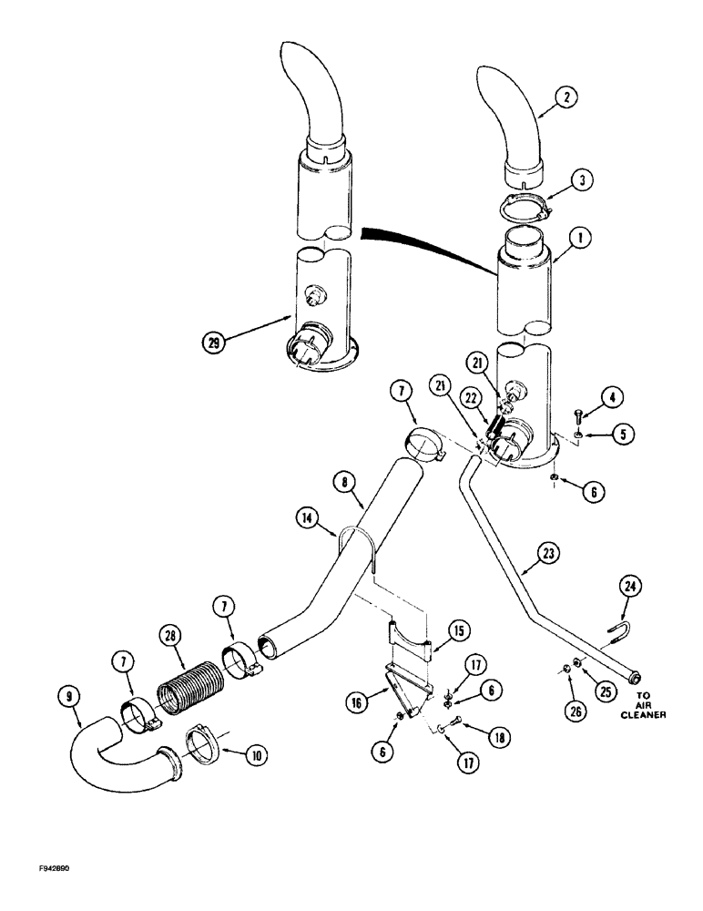 Схема запчастей Case IH 9280 - (2-012) - EXHAUST SYSTEM, PRIOR TO P.I.N. JEE0033501 (02) - ENGINE